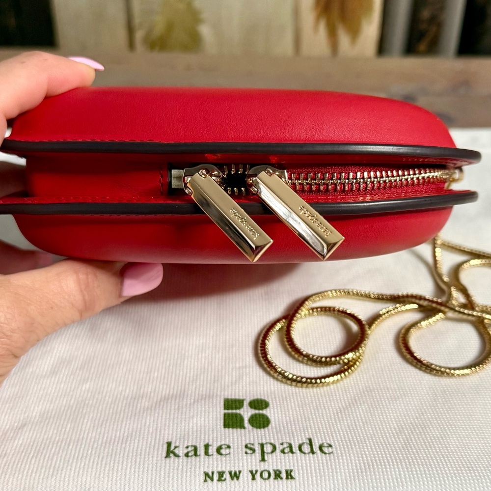 RARE Kate Spade Red Leather Heart Crossbody Shoulder Bag - Picture 6 of 10